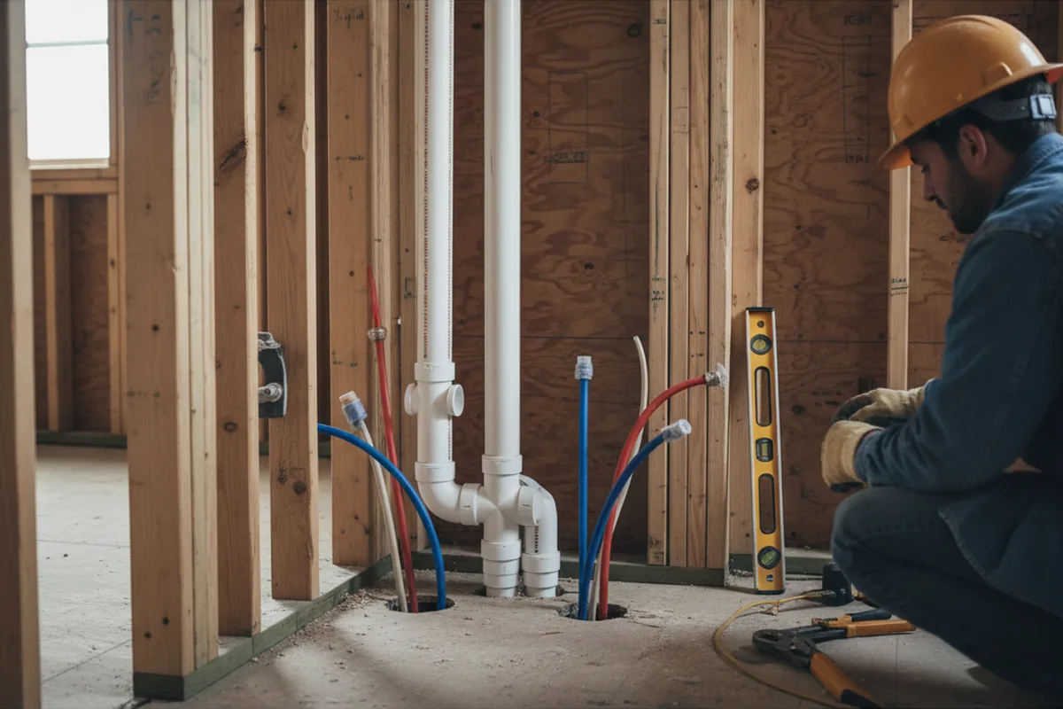 Drain and supply rough-in during Sump Pump Repair in Triangle