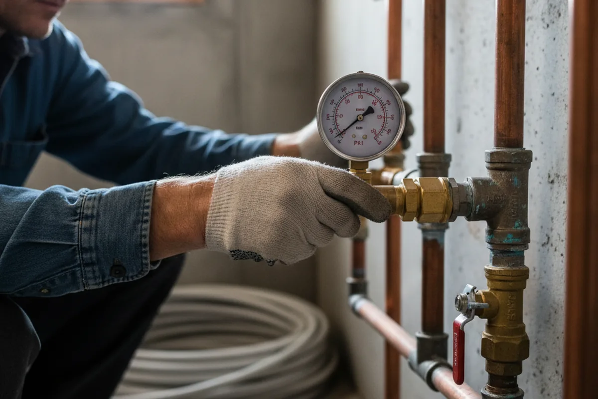 Pressure testing a repaired line during Water Line Repair in Triangle